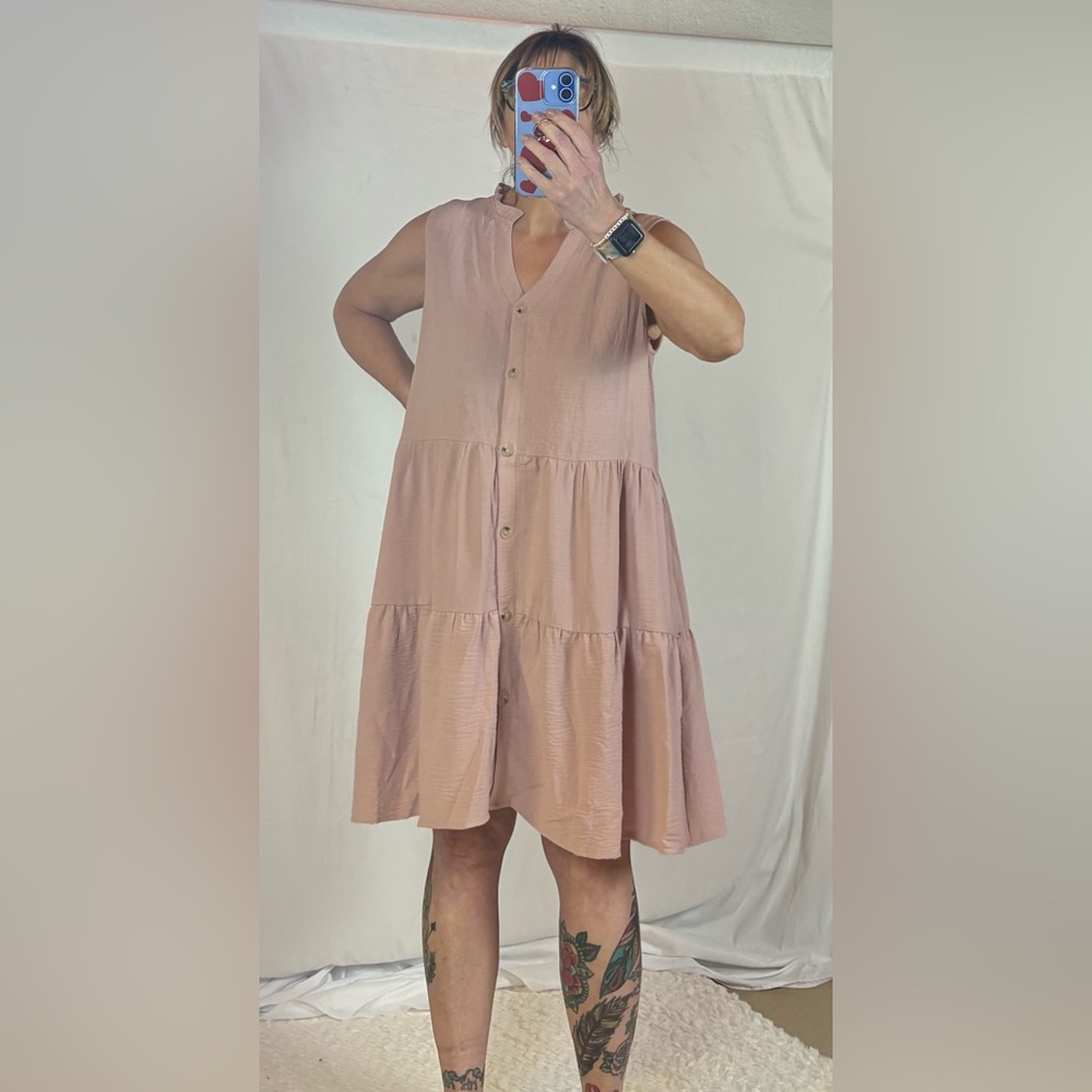 Mittoshop Blush Sleeveless Tiered Midi Dress